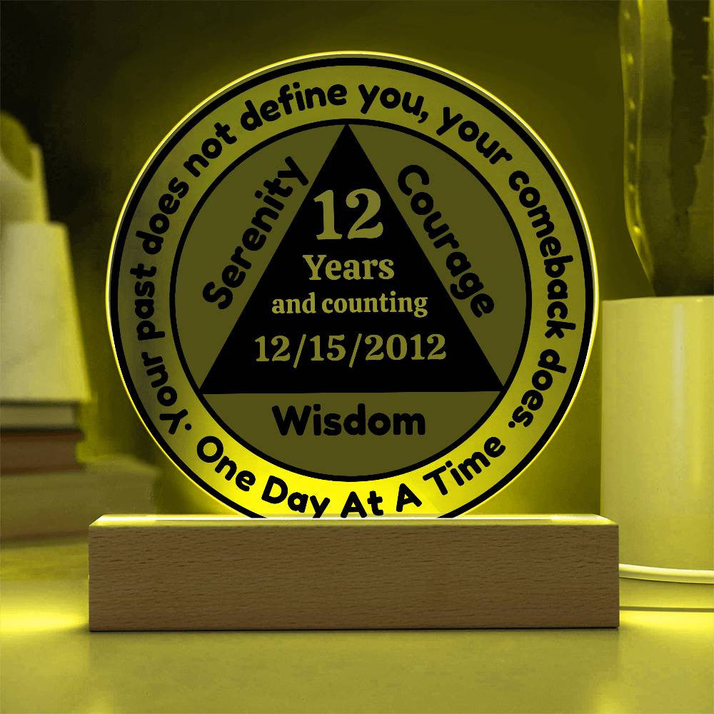 1-50 Year Custom Sobriety Date Plaque - One Day At A Time - LED Sober Birthday Gift