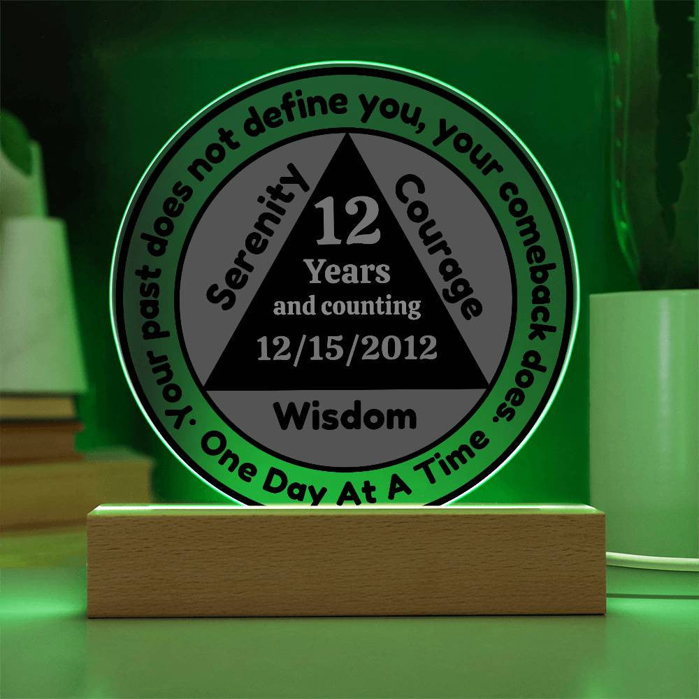 1-50 Year Custom Sobriety Date Plaque - One Day At A Time - LED Sober Birthday Gift