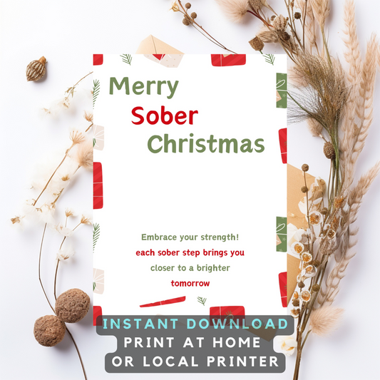 Encouraging Card For Someone In Recovery- Digital Download - Merry Sober Christmas Card