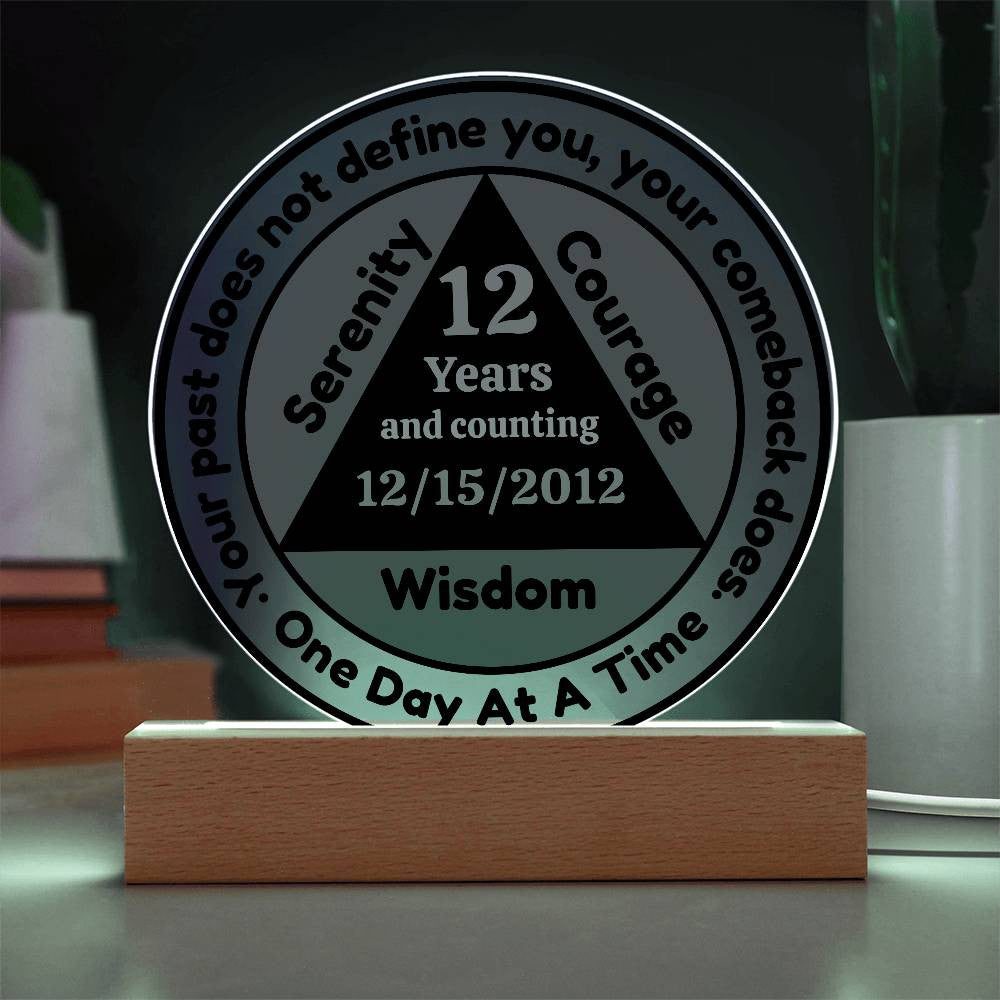 1-50 Year Custom Sobriety Date Plaque - One Day At A Time - LED Sober Birthday Gift