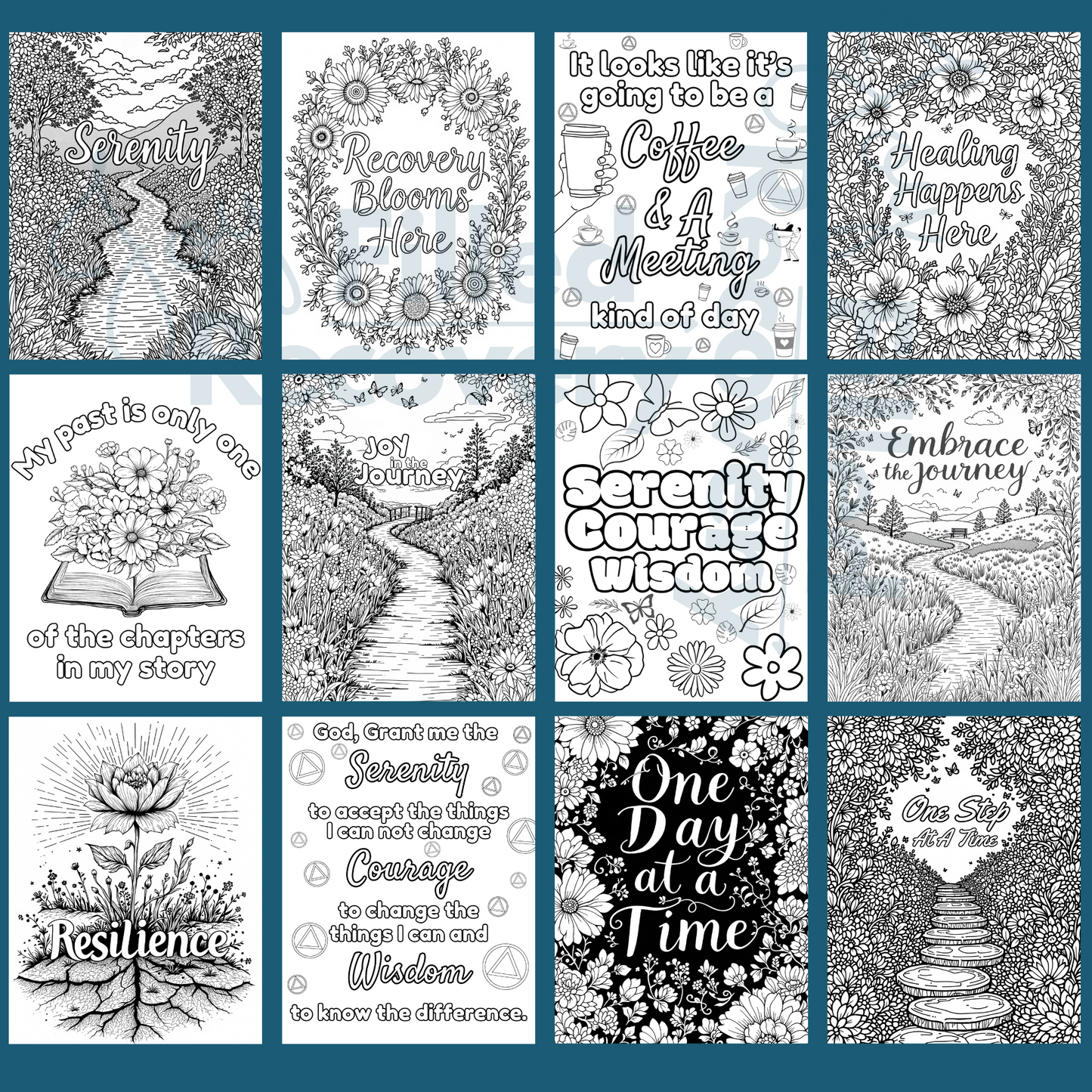 40 Sobriety & Recovery Coloring Pages - Instant Download