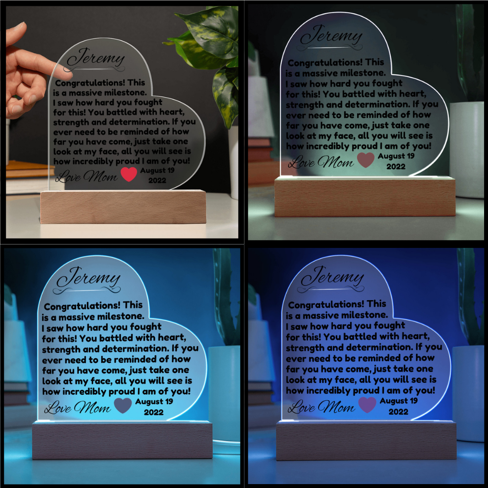 Personalized LED Heart Acrylic Plaque - Sobriety Gift with Custom Name & Date