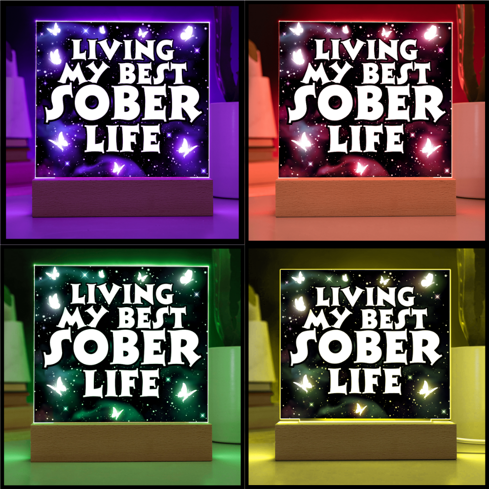 Living My Best Sober Life" LED Square Acrylic Plaque