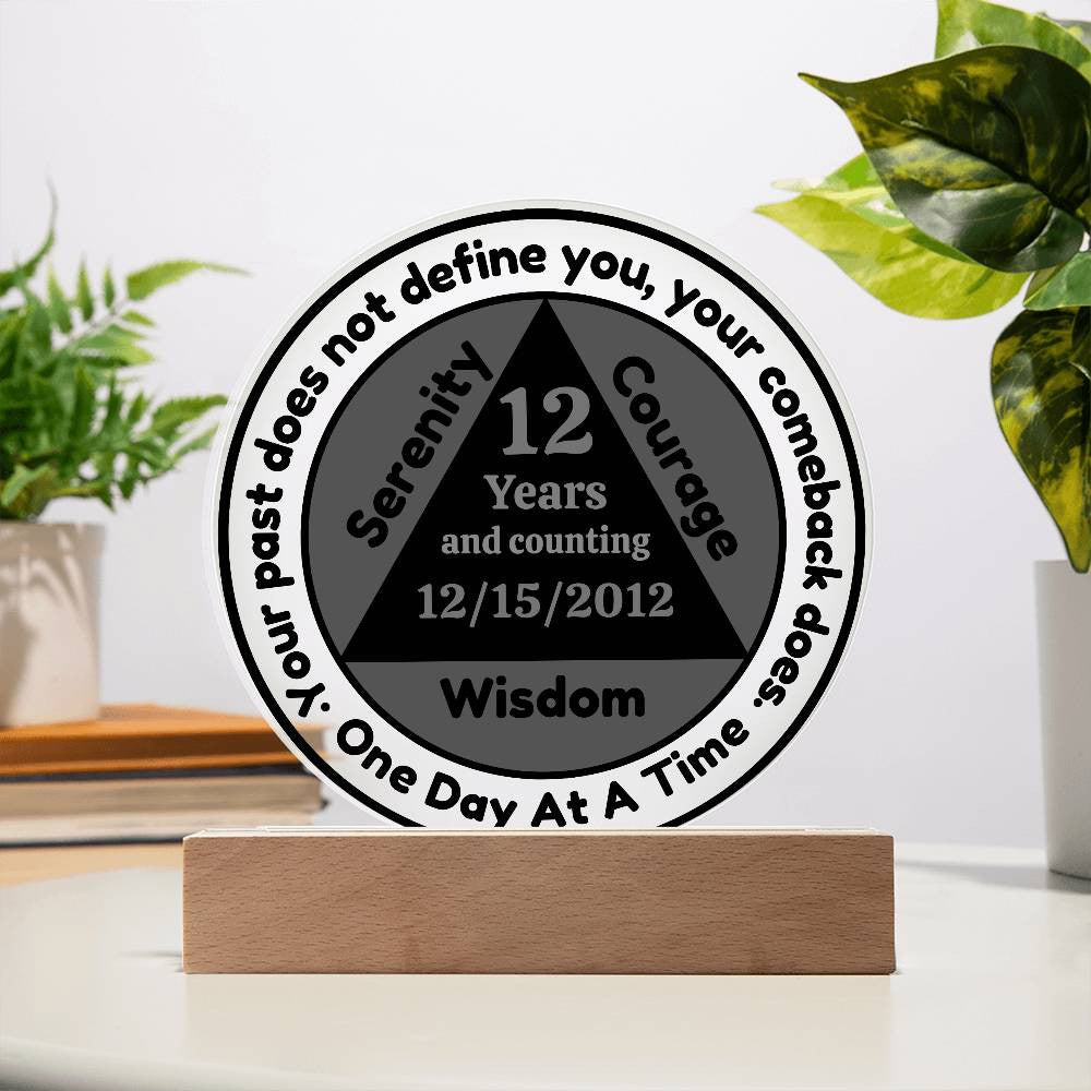 1-50 Year Custom Sobriety Date Plaque - One Day At A Time - LED Sober Birthday Gift