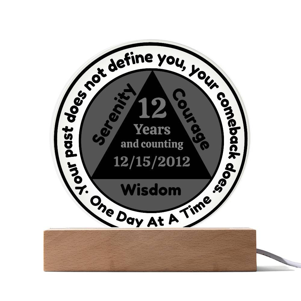 1-50 Year Custom Sobriety Date Plaque - One Day At A Time - LED Sober Birthday Gift