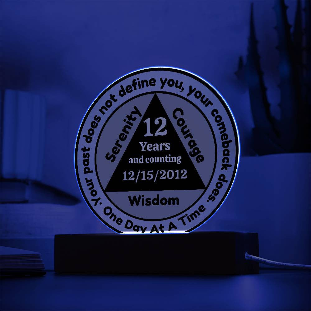 1-50 Year Custom Sobriety Date Plaque - One Day At A Time - LED Sober Birthday Gift