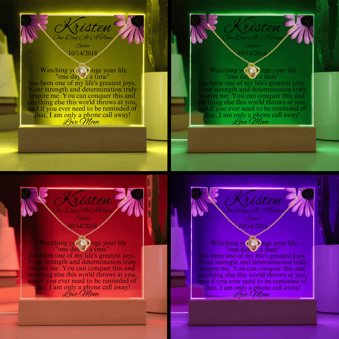 LED Sobriety Gift with Necklace Bundle ~ Customize Sobriety Date and names ~ Odaat