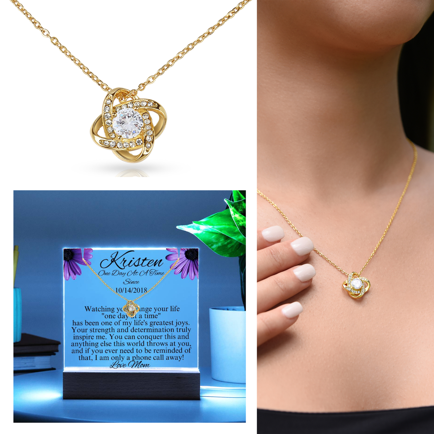 LED Sobriety Gift with Necklace Bundle ~ Customize Sobriety Date and names ~ Odaat