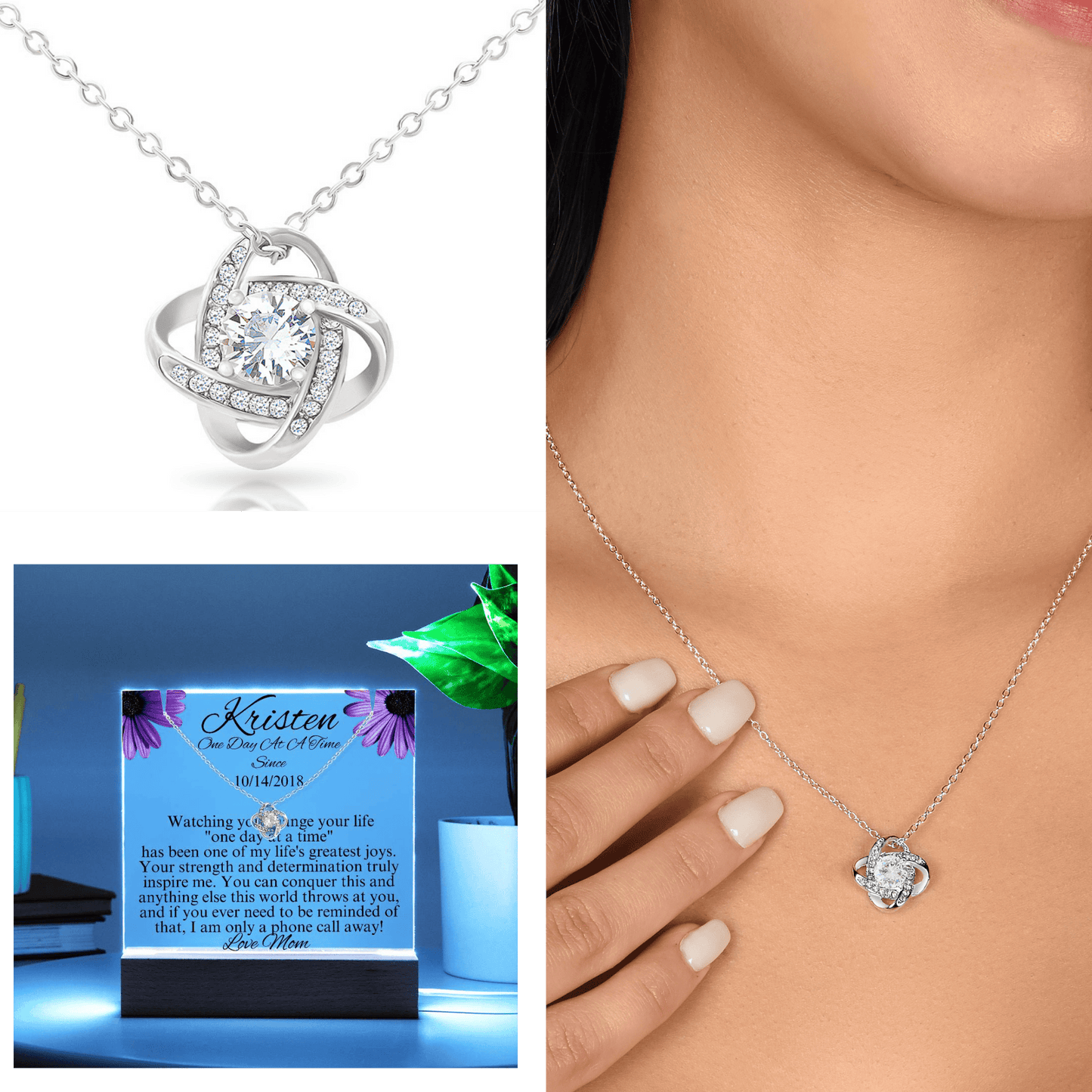 LED Sobriety Gift with Necklace Bundle ~ Customize Sobriety Date and names ~ Odaat