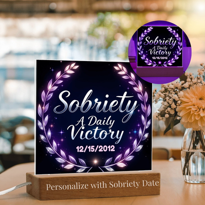 Sobriety A Daily Victory - Personalized LED Square Plaque