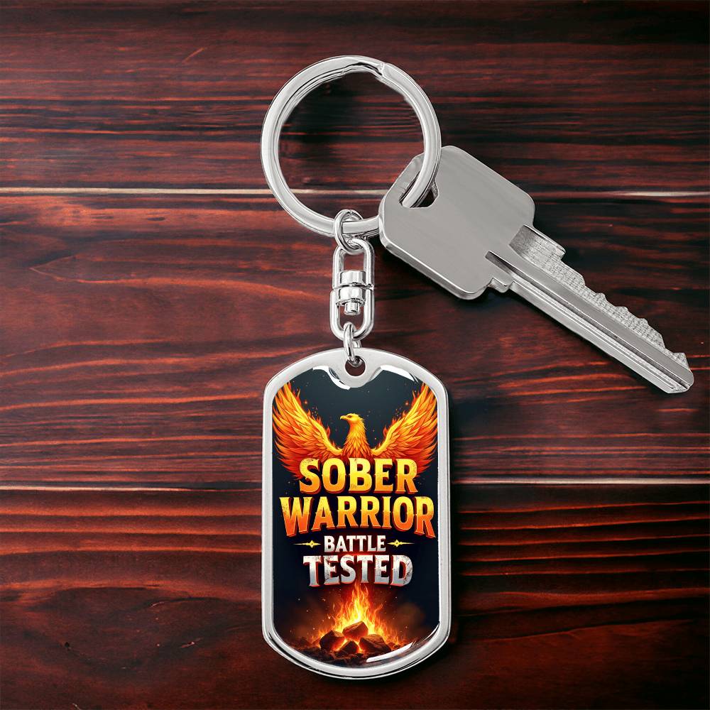 Sober Warrior Phoenix Rising Keychain - Personalized Sobriety Gift