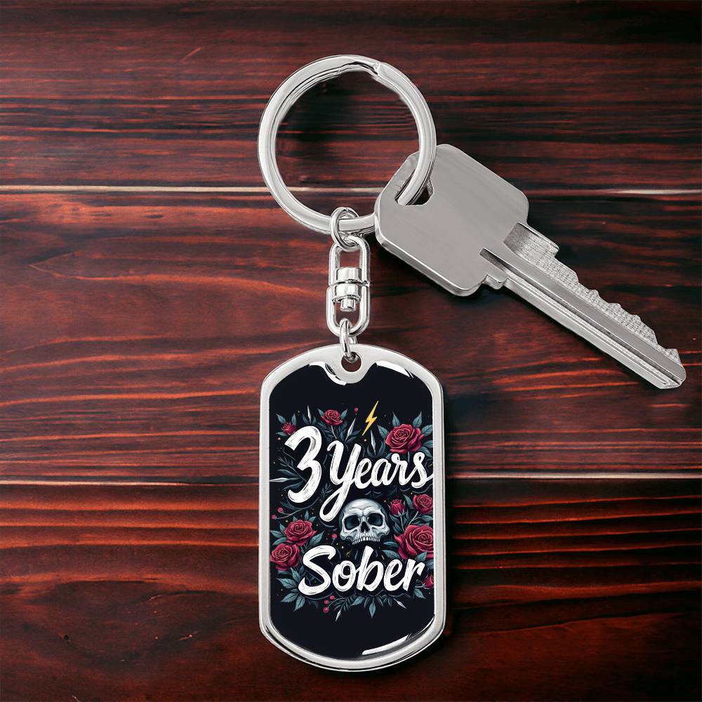 3 Year Sober Dog Tag Keychain - Personalized Sobriety Milestone Gift