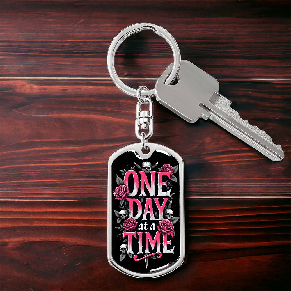 Personalized "One Day at a Time" Dog Tag Keychain | Sober Gift for Recovery Milestones