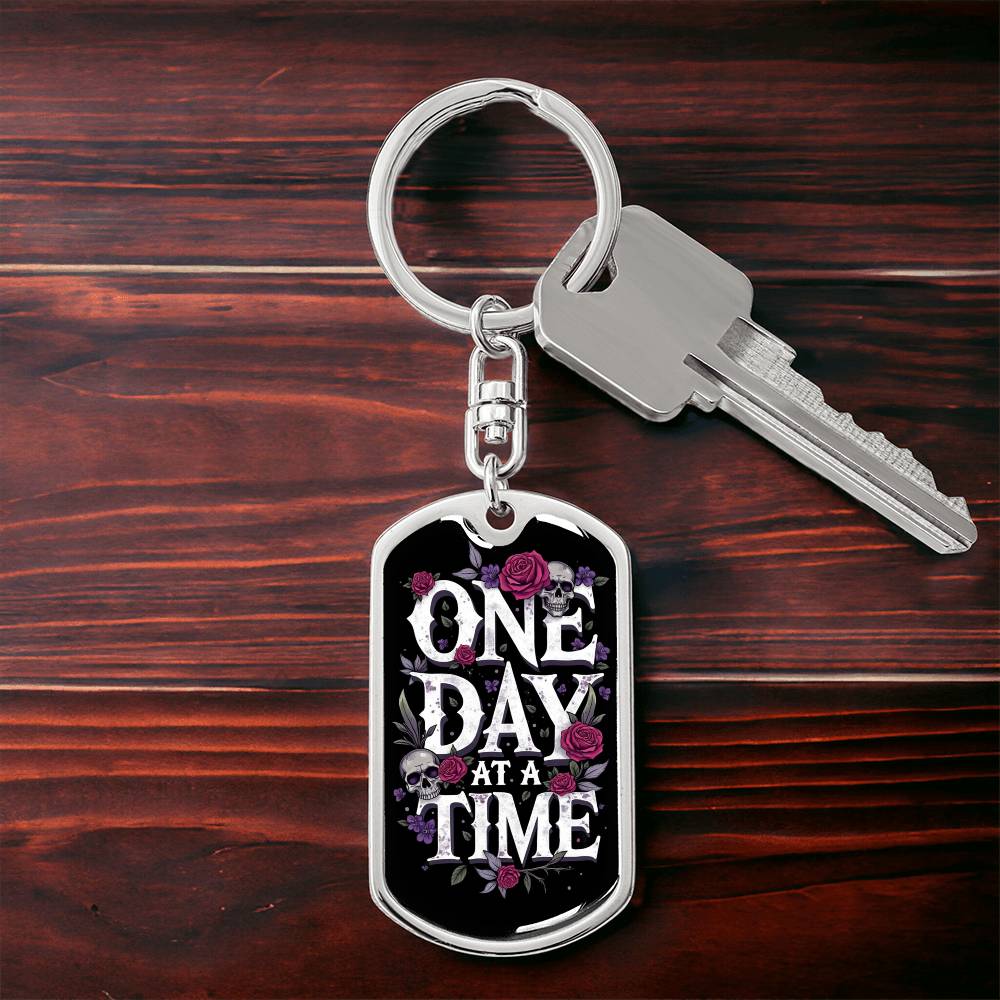 Personalized One Day at a Time Dog Tag Keychain | Sober Gift for Recovery Milestones