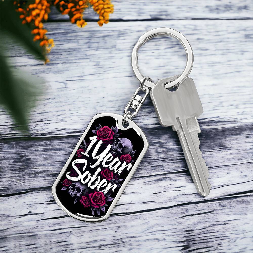 Personalized 1 Year Sober Dog Tag Keychain - Sobriety Milestone Gift