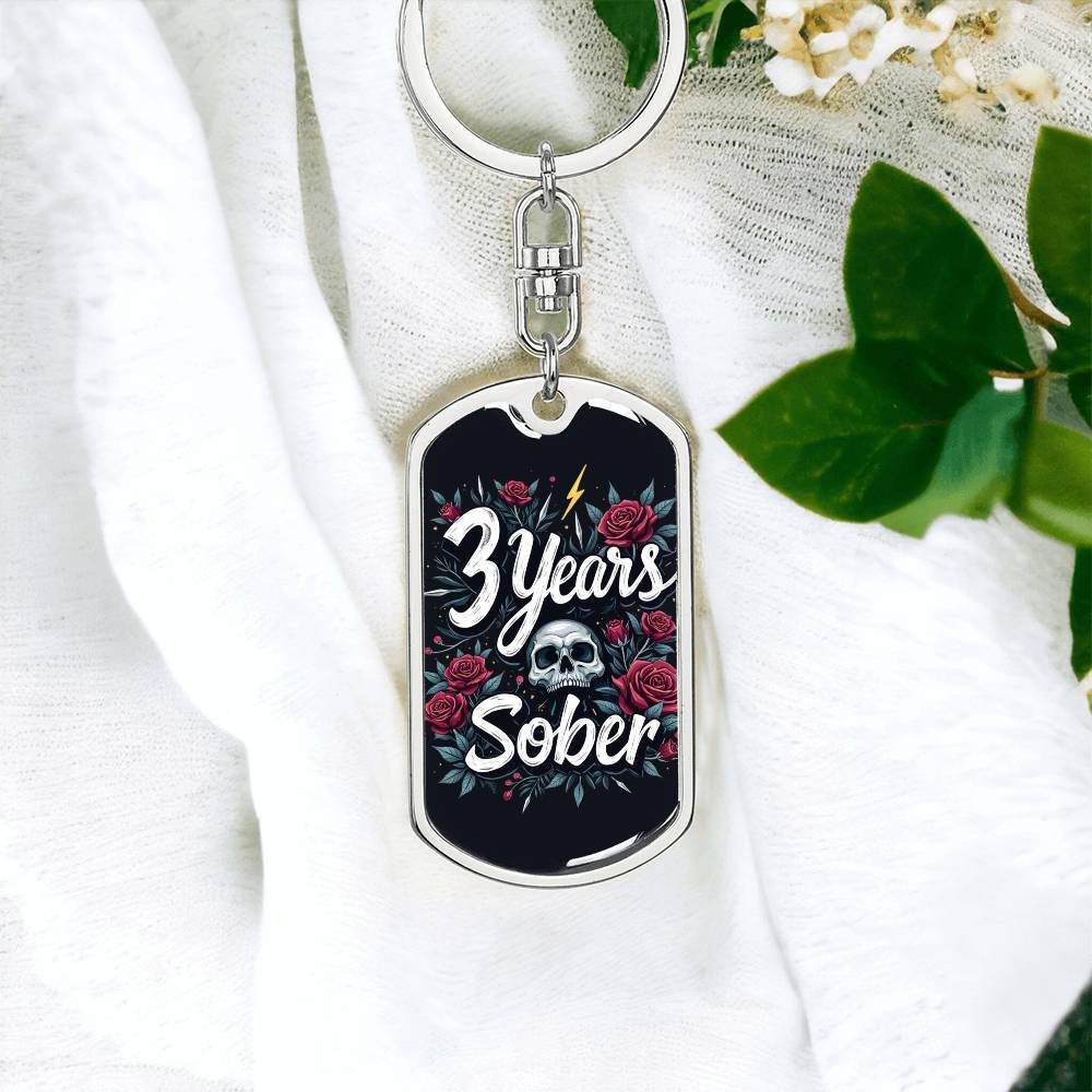 3 Year Sober Dog Tag Keychain - Personalized Sobriety Milestone Gift