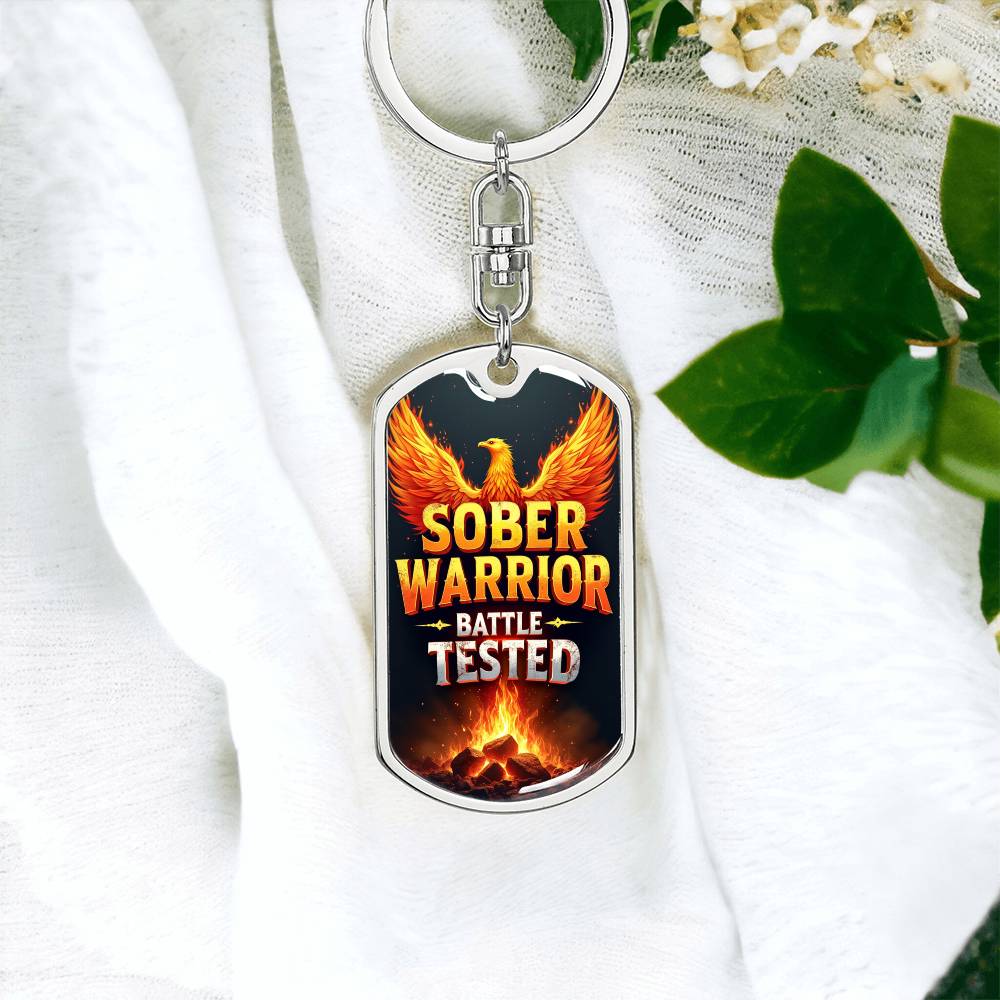 Sober Warrior Phoenix Rising Keychain - Personalized Sobriety Gift