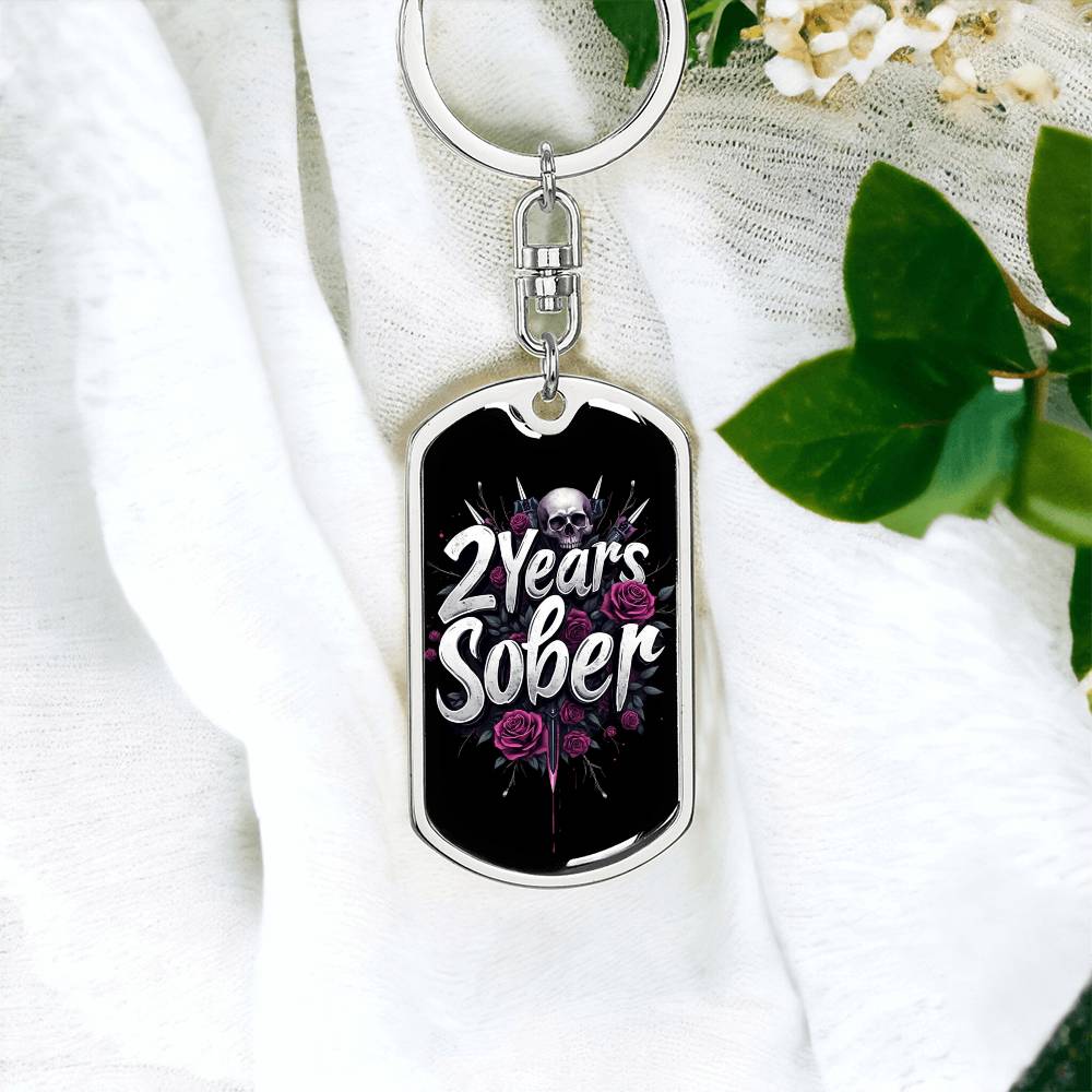 Custom 2 Years Sober Keychain - Edgy Design with Personalization for Recovery Milestones