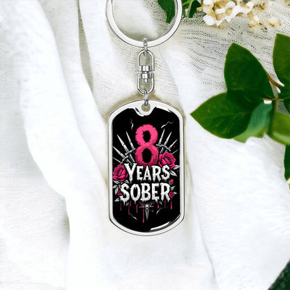 8 Year Sober Dog Tag Keychain - Personalized Sobriety Milestone Gift