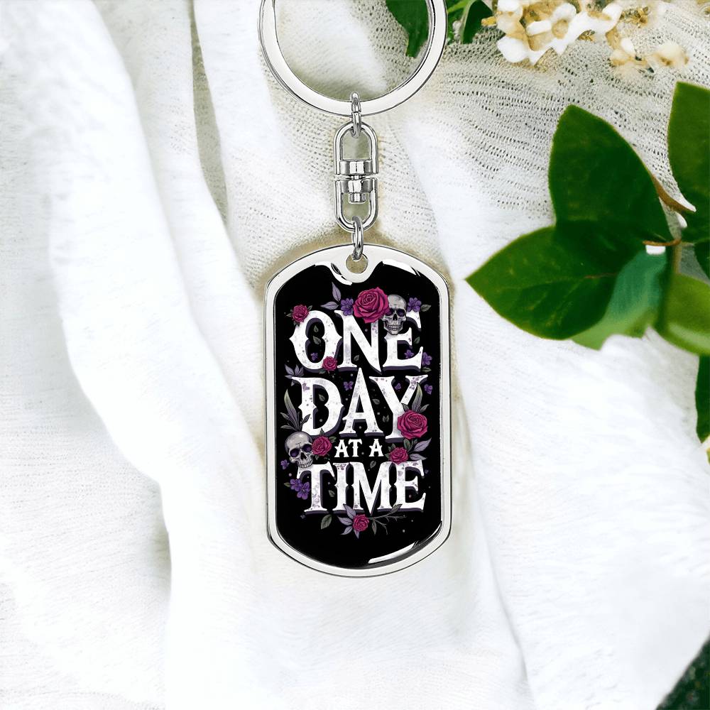 Personalized One Day at a Time Dog Tag Keychain | Sober Gift for Recovery Milestones