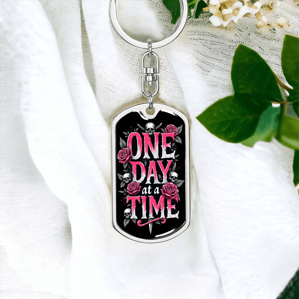 Personalized "One Day at a Time" Dog Tag Keychain | Sober Gift for Recovery Milestones