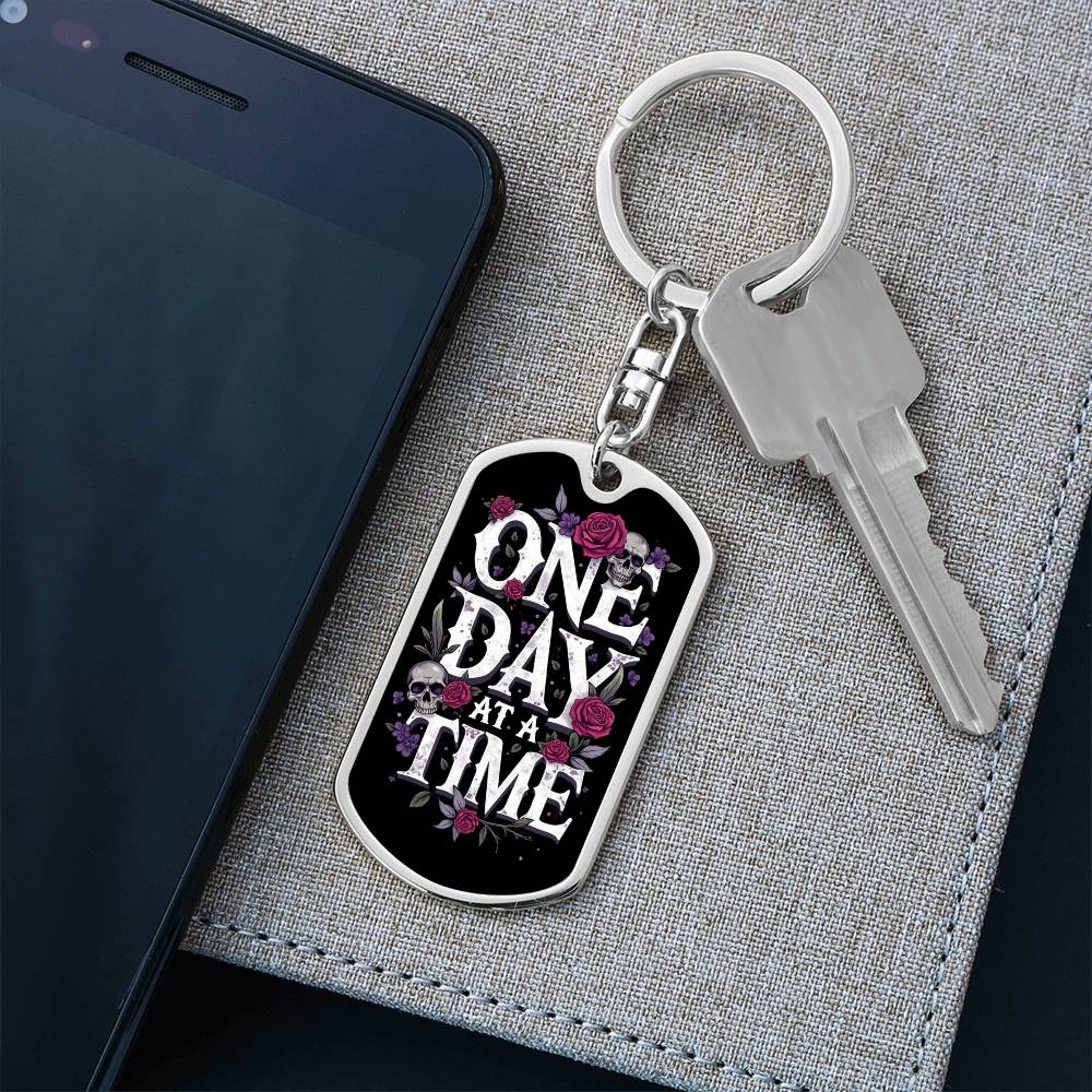 Personalized One Day at a Time Dog Tag Keychain | Sober Gift for Recovery Milestones