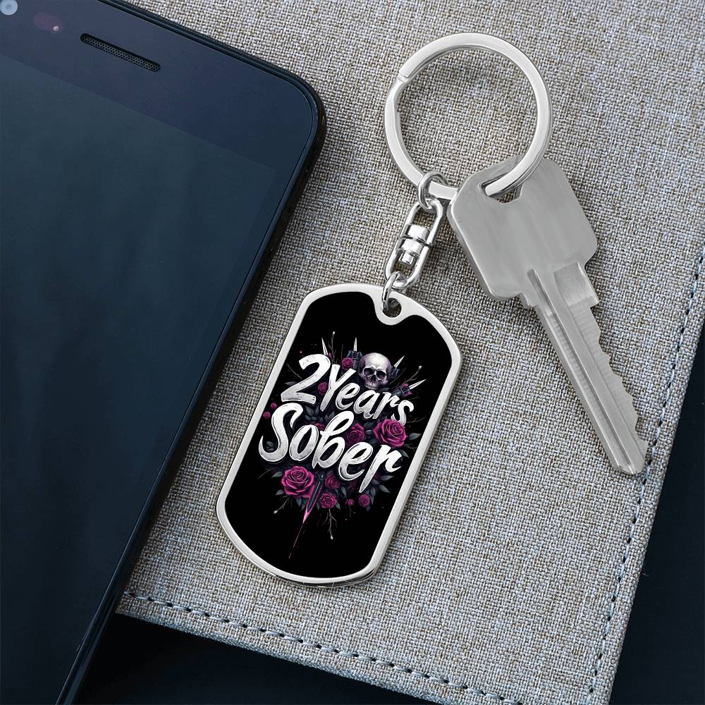 Custom 2 Years Sober Keychain - Edgy Design with Personalization for Recovery Milestones