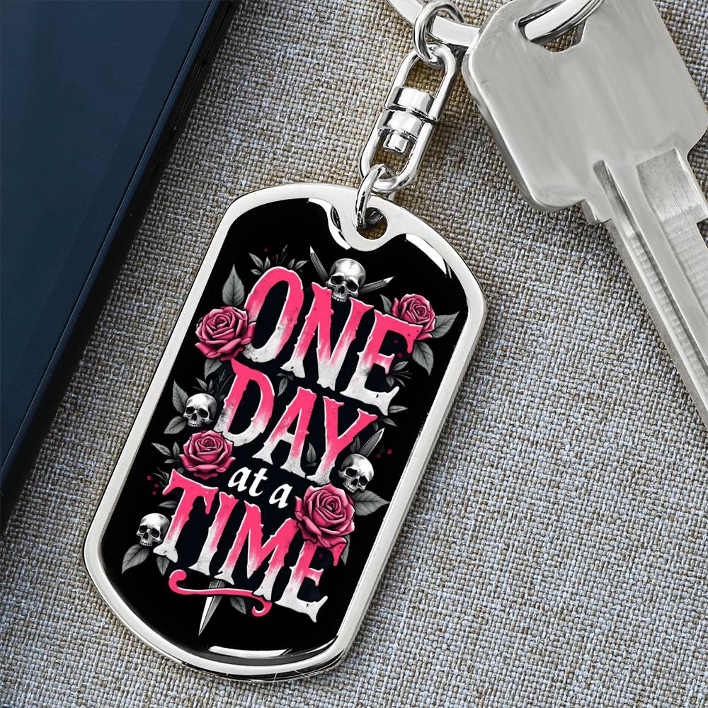 Personalized "One Day at a Time" Dog Tag Keychain | Sober Gift for Recovery Milestones