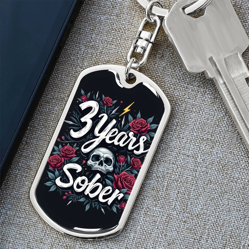 3 Year Sober Dog Tag Keychain - Personalized Sobriety Milestone Gift