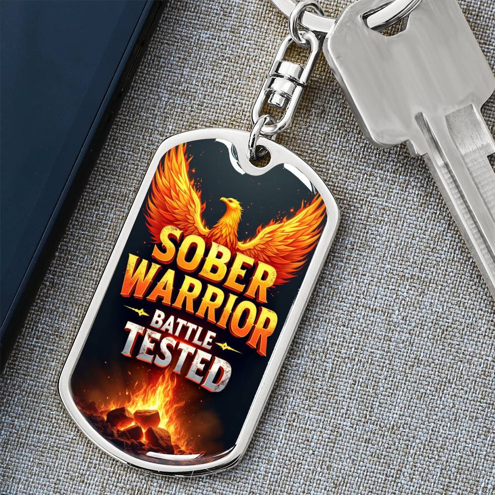 Sober Warrior Phoenix Rising Keychain - Personalized Sobriety Gift