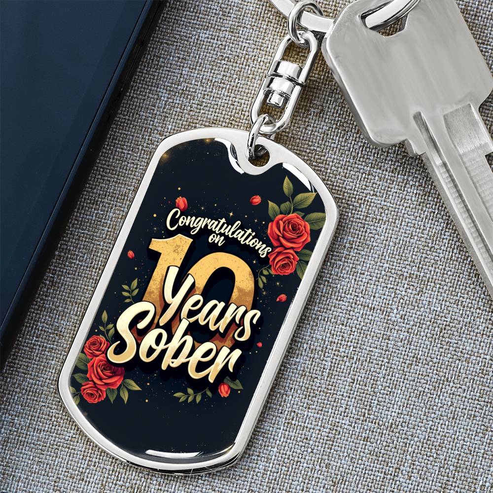 10 Year Sobriety Keychain Gift