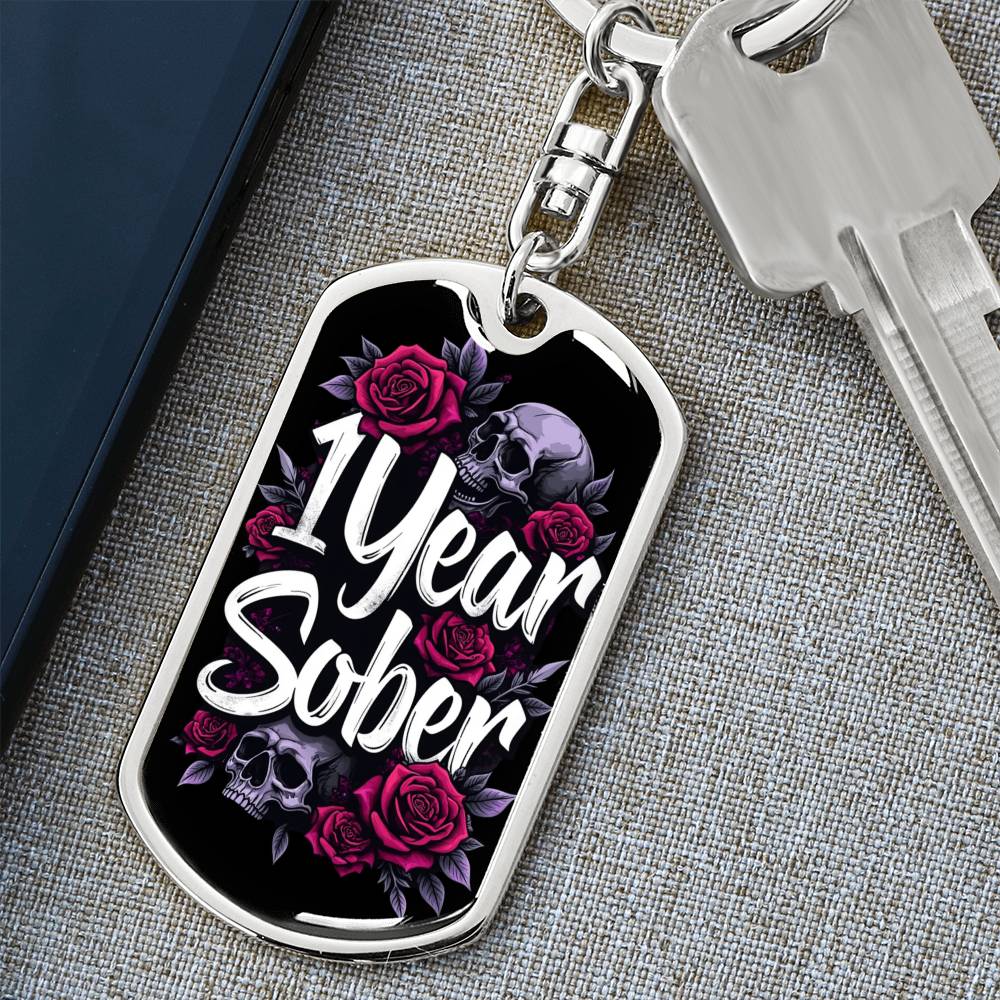 Personalized 1 Year Sober Dog Tag Keychain - Sobriety Milestone Gift