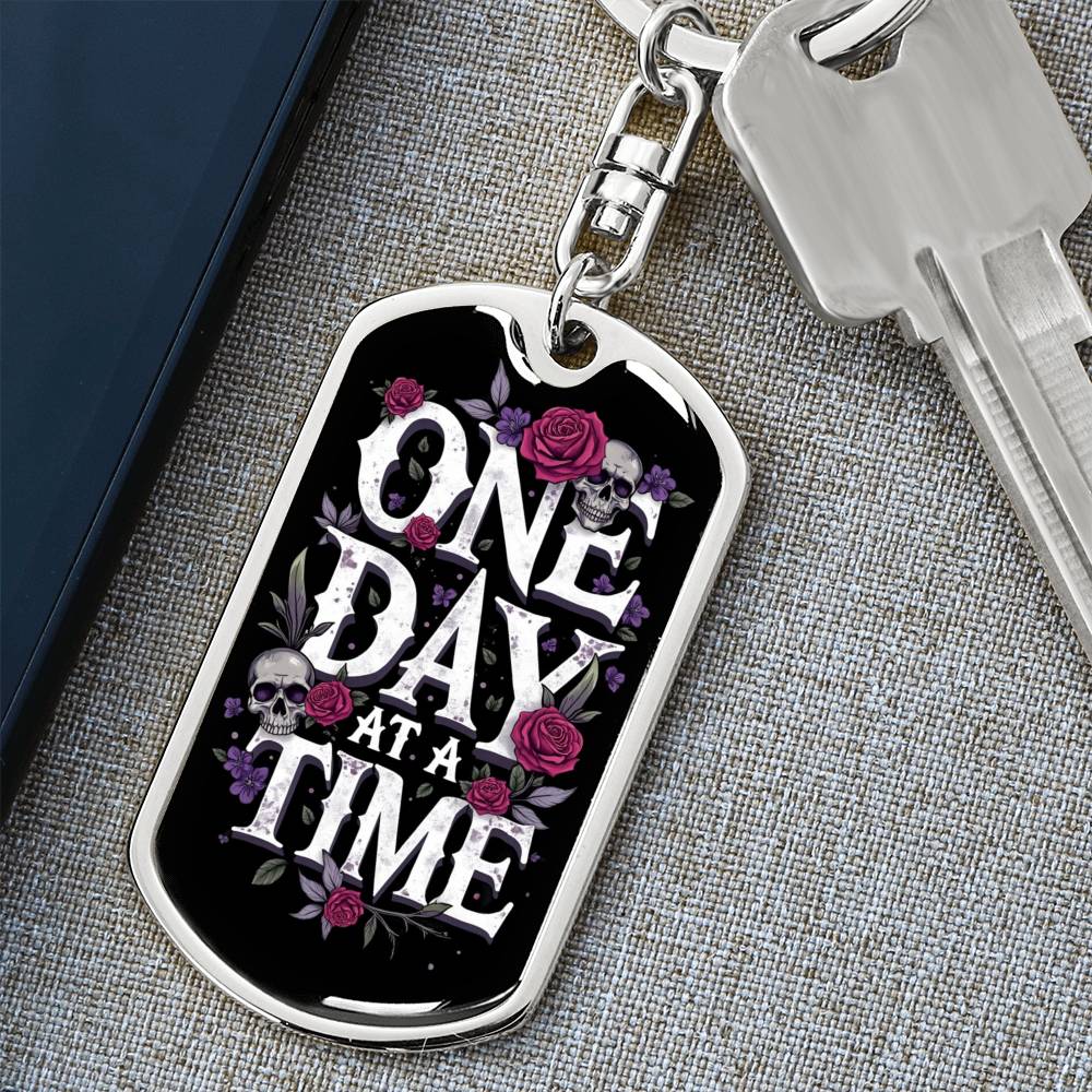 Personalized One Day at a Time Dog Tag Keychain | Sober Gift for Recovery Milestones