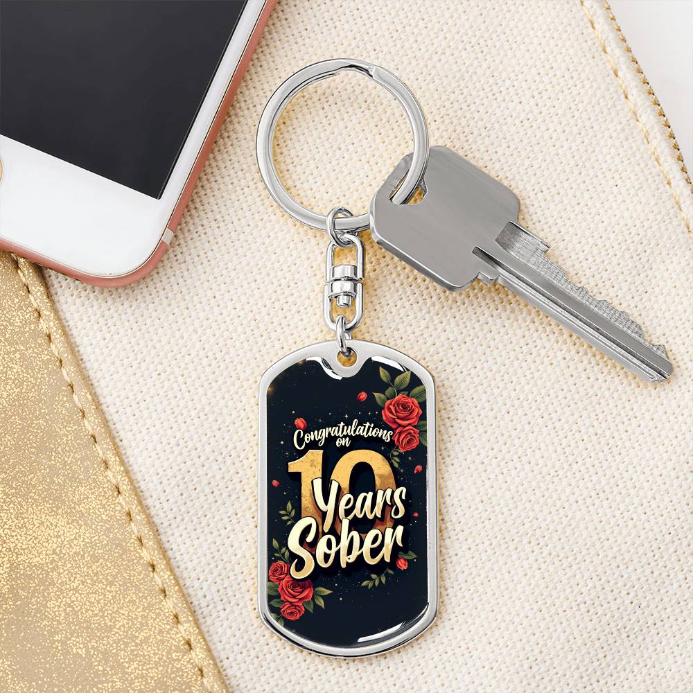 10 Year Sobriety Keychain Gift