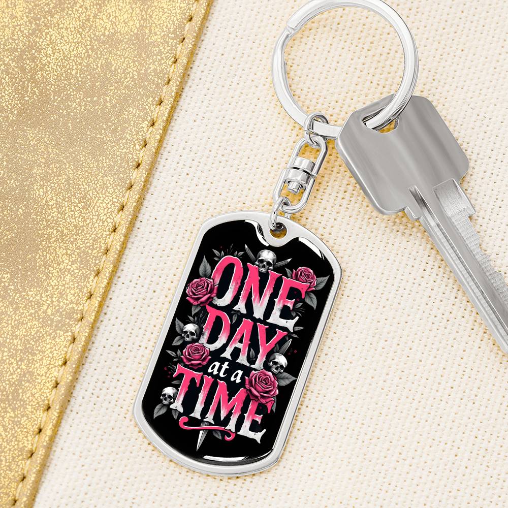 Personalized "One Day at a Time" Dog Tag Keychain | Sober Gift for Recovery Milestones