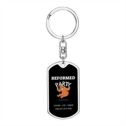 Reformed Party Animal | Personalized message on back of keychain