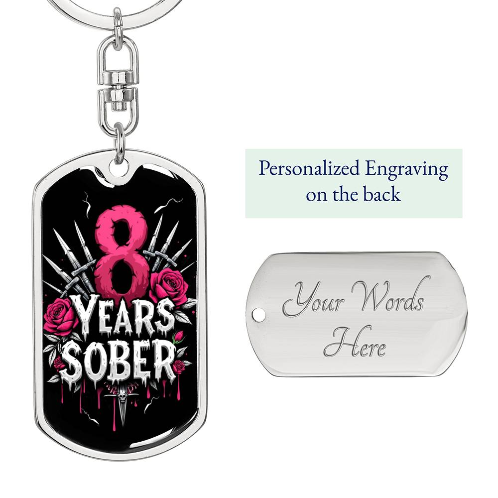 8 Year Sober Dog Tag Keychain - Personalized Sobriety Milestone Gift