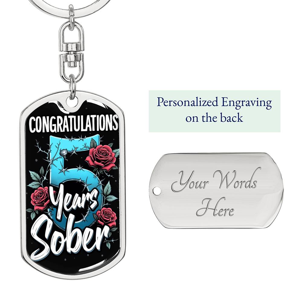 5 Years Sober Keychain ~ Sobriety Milestone Gift