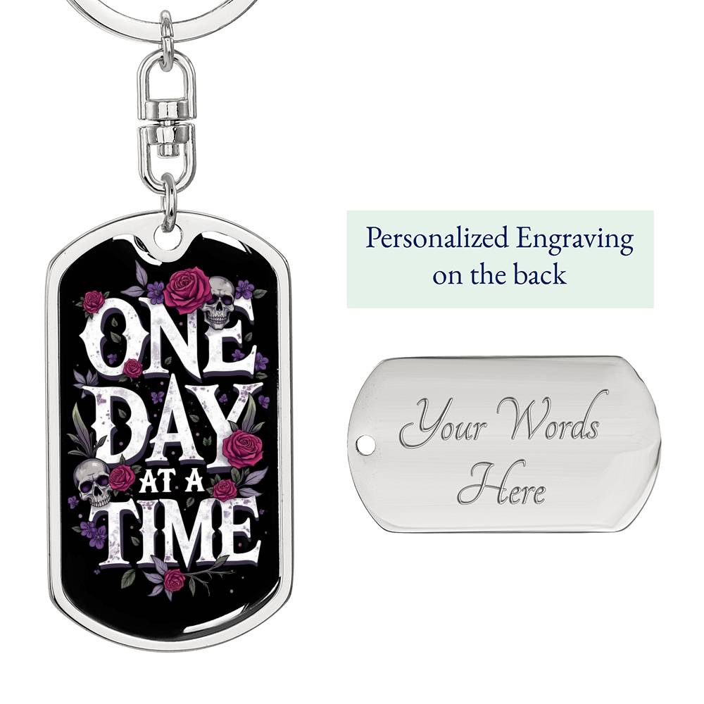 Personalized One Day at a Time Dog Tag Keychain | Sober Gift for Recovery Milestones