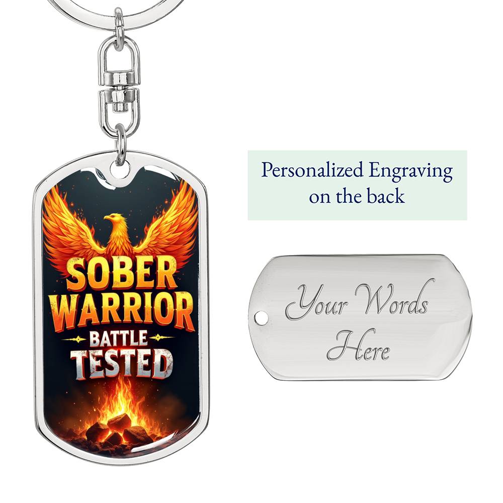 Sober Warrior Phoenix Rising Keychain - Personalized Sobriety Gift