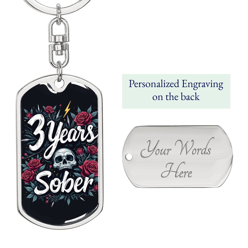 3 Year Sober Dog Tag Keychain - Personalized Sobriety Milestone Gift