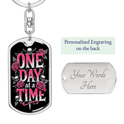 Personalized "One Day at a Time" Dog Tag Keychain | Sober Gift for Recovery Milestones