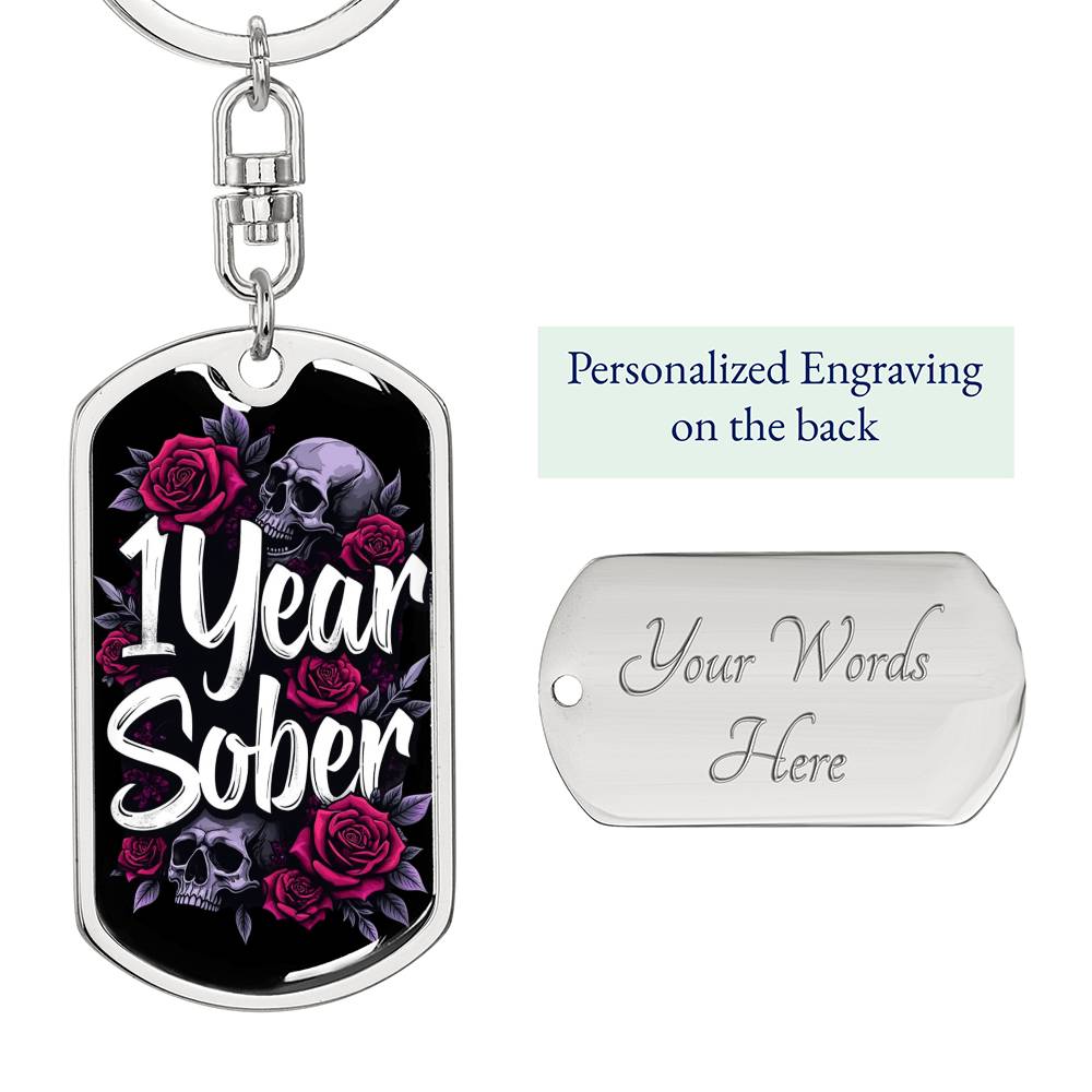 Personalized 1 Year Sober Dog Tag Keychain - Sobriety Milestone Gift