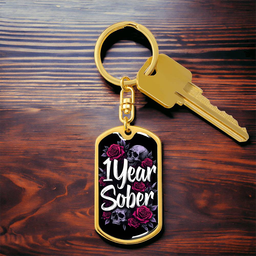 Personalized 1 Year Sober Dog Tag Keychain - Sobriety Milestone Gift