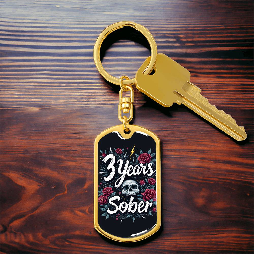 3 Year Sober Dog Tag Keychain - Personalized Sobriety Milestone Gift