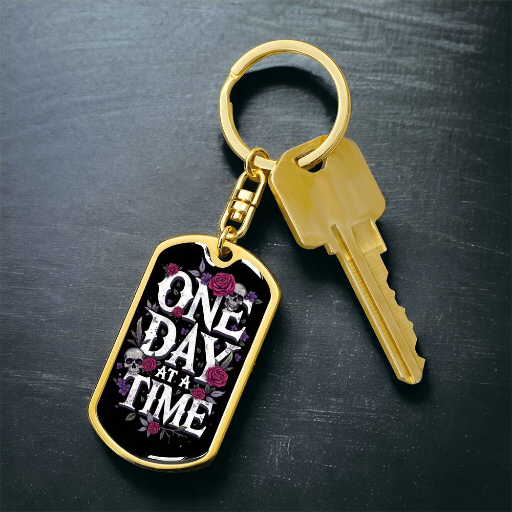 Personalized One Day at a Time Dog Tag Keychain | Sober Gift for Recovery Milestones