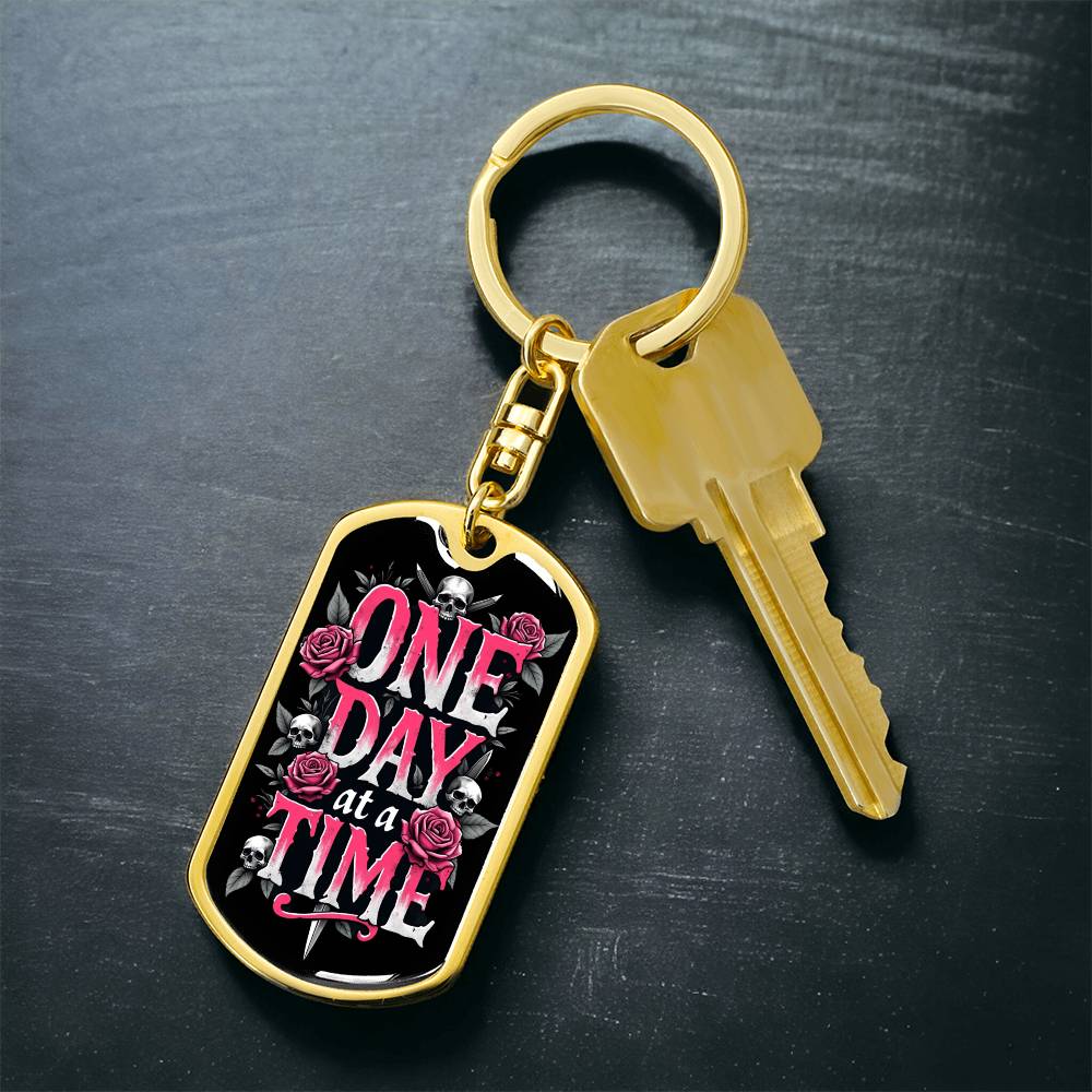 Personalized "One Day at a Time" Dog Tag Keychain | Sober Gift for Recovery Milestones