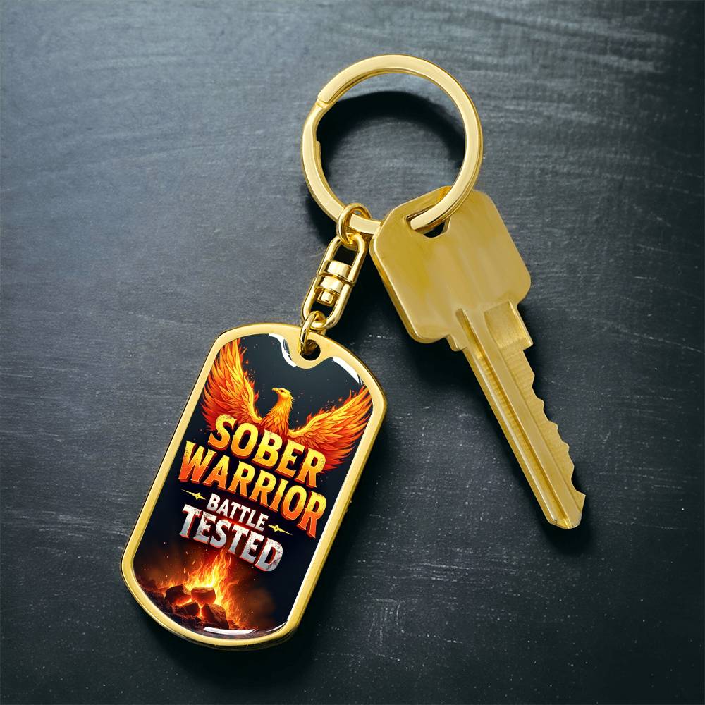 Sober Warrior Phoenix Rising Keychain - Personalized Sobriety Gift