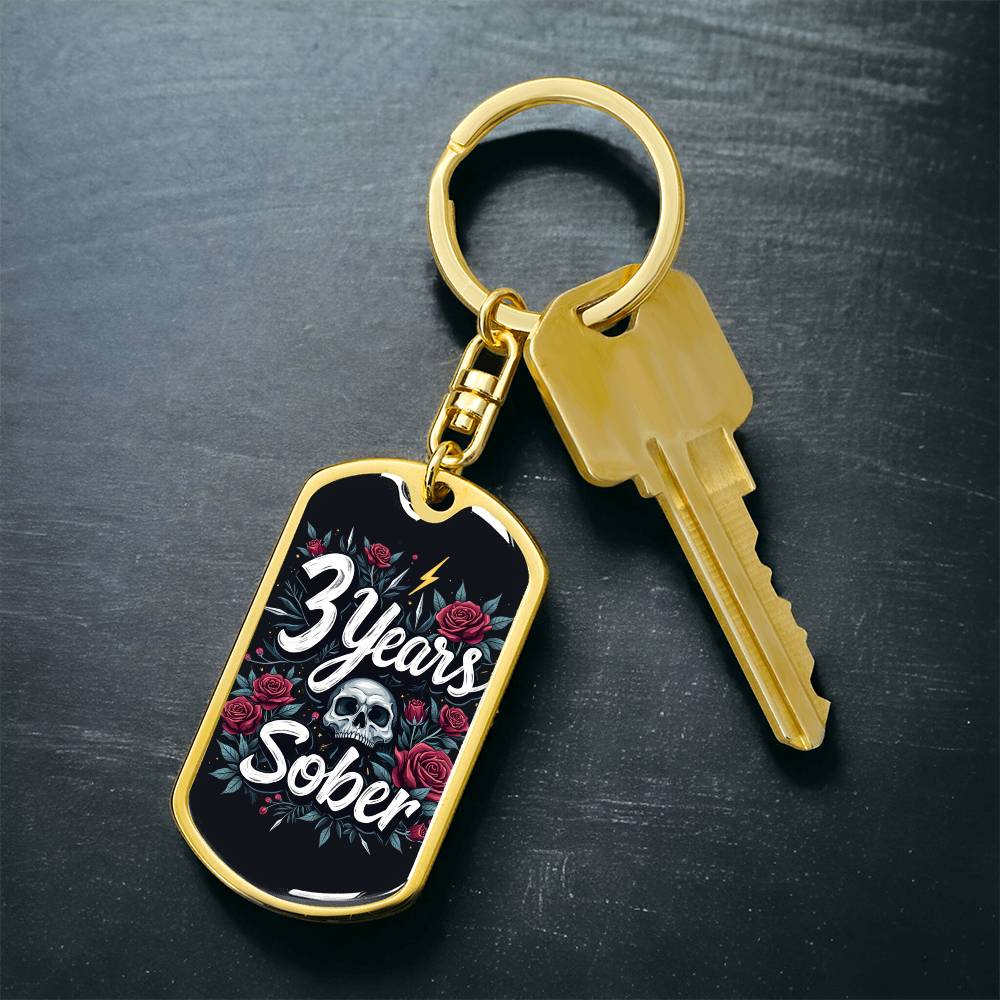 3 Year Sober Dog Tag Keychain - Personalized Sobriety Milestone Gift