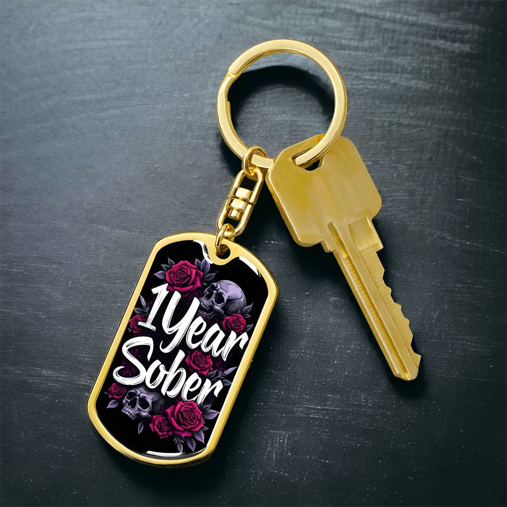 Personalized 1 Year Sober Dog Tag Keychain - Sobriety Milestone Gift